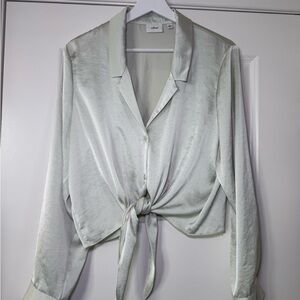 Wilfred Satin Tie-Front Blouse - Light Mint